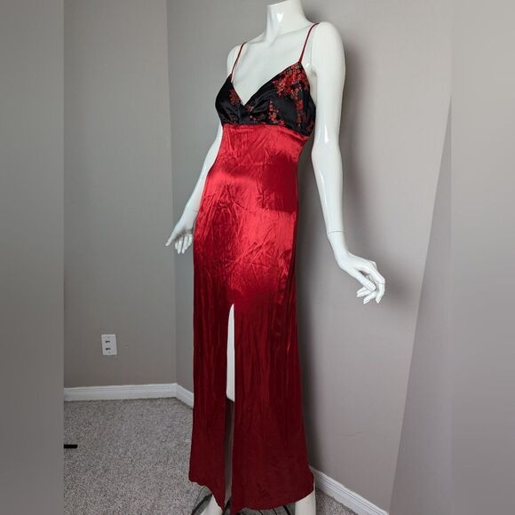 Christian Doucet Vintage 90s Red Satin Maxi Dress Women’s Formal Empire Gown - Picture 8 of 13
